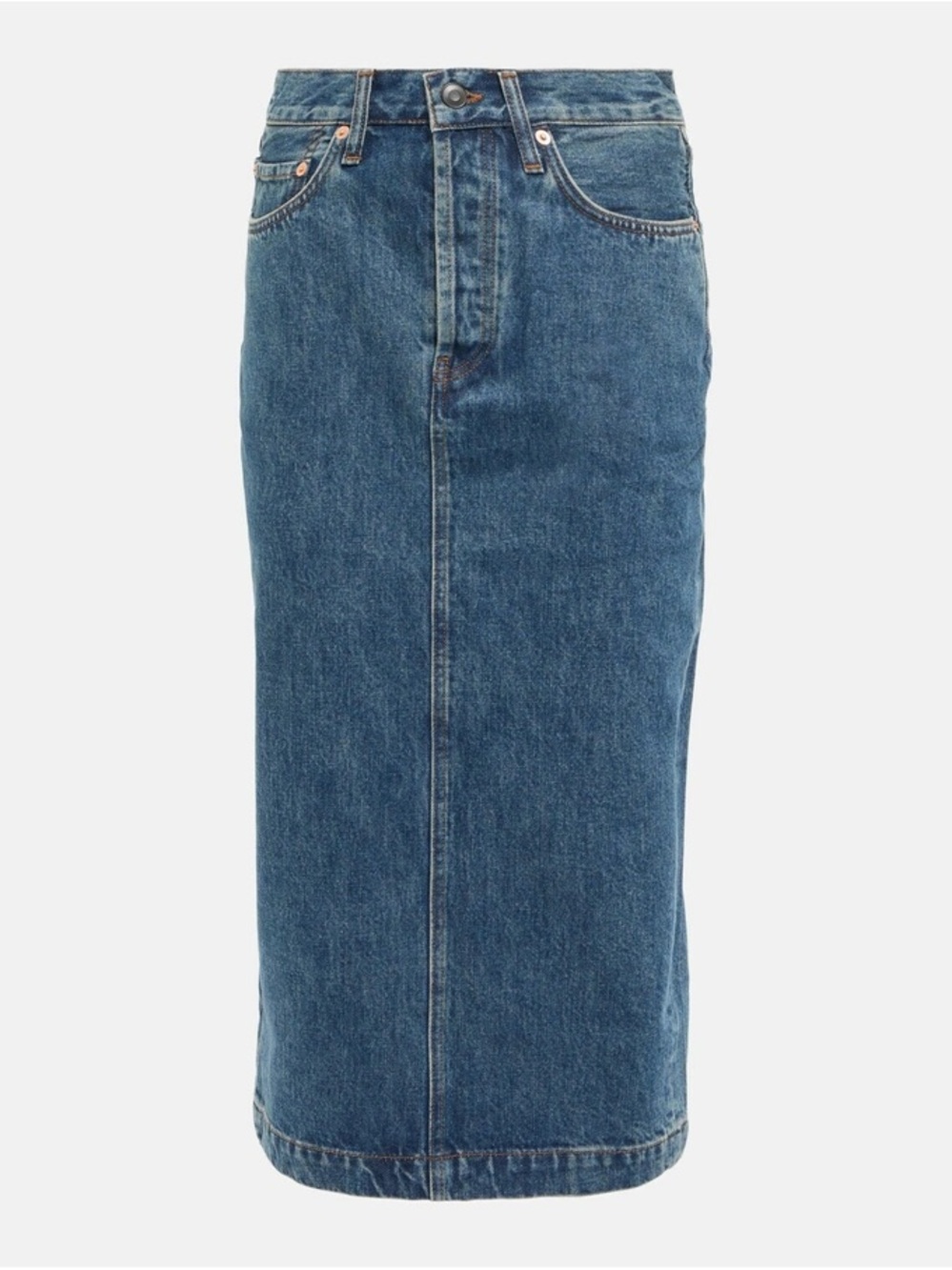 WARDROBE.NYC Midi Denim Skirt in Blue